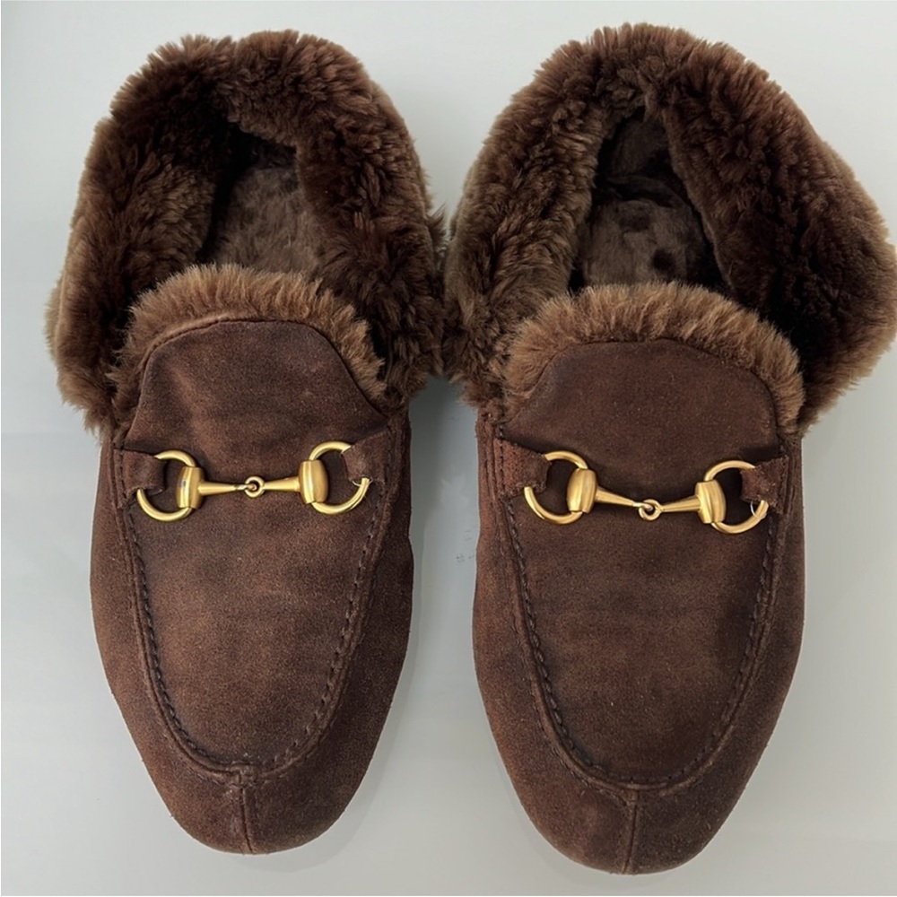 Gucci Brown Shearling Horsebit Loafers - Picture 2 of 14